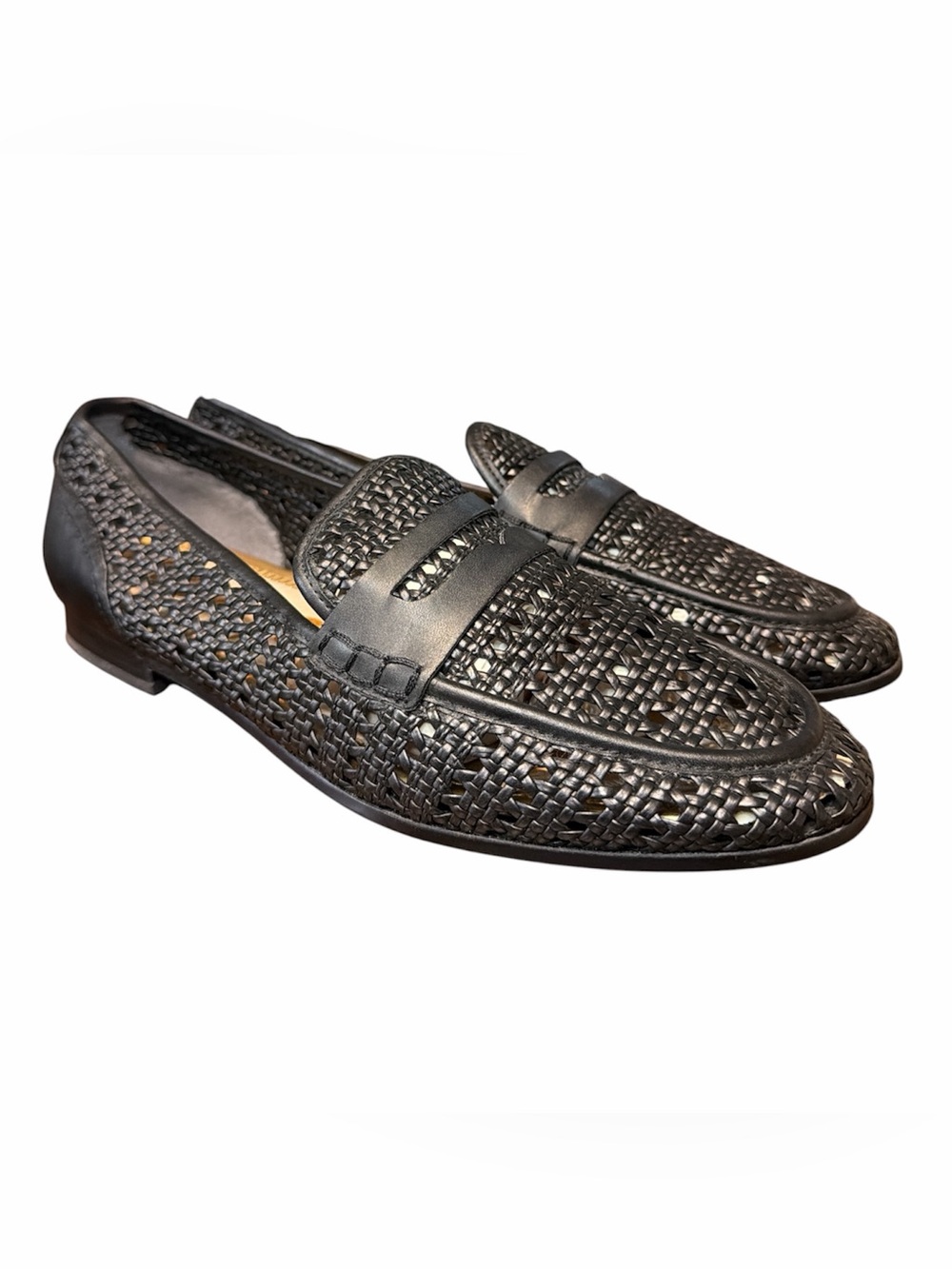 Sam Edelman Black Woven Leather Penny Loafers